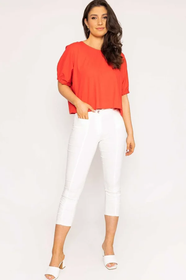 Gathered Cuff Top In Mandarin