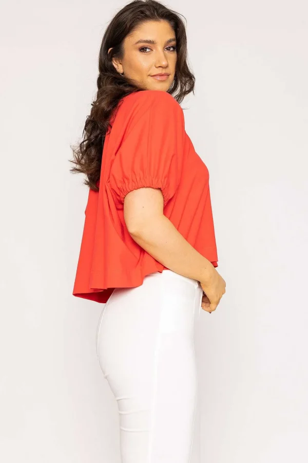 Gathered Cuff Top In Mandarin
