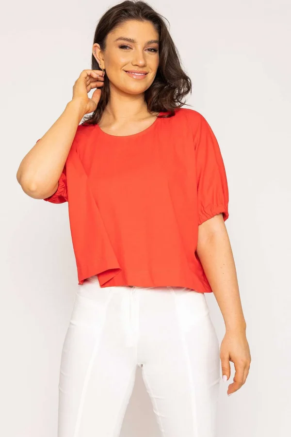 Gathered Cuff Top In Mandarin