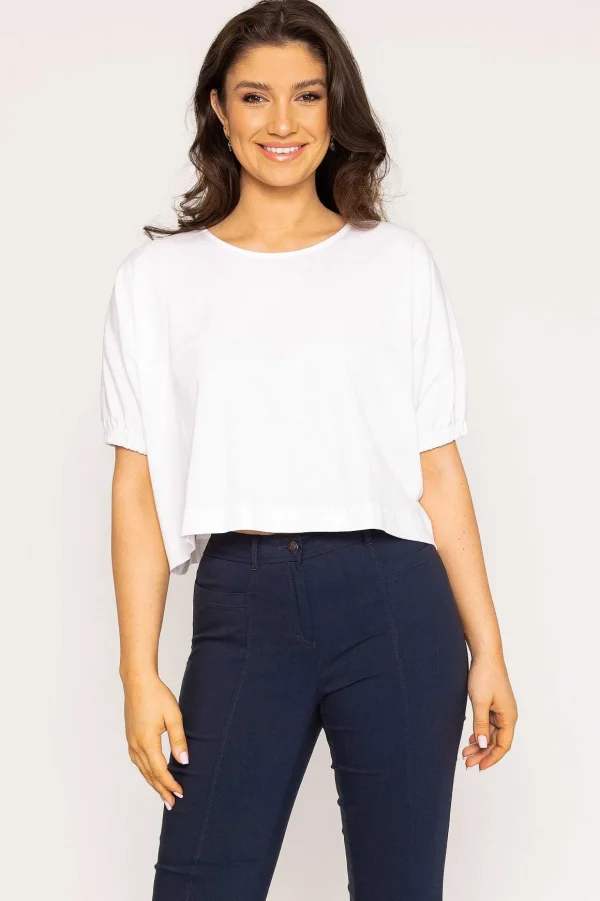Gathered Cuff Top In White