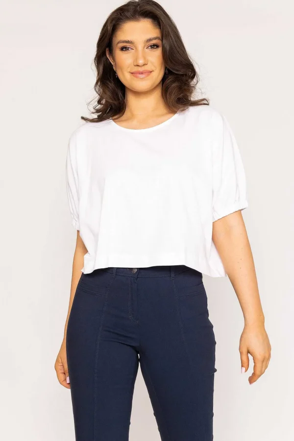 Gathered Cuff Top In White