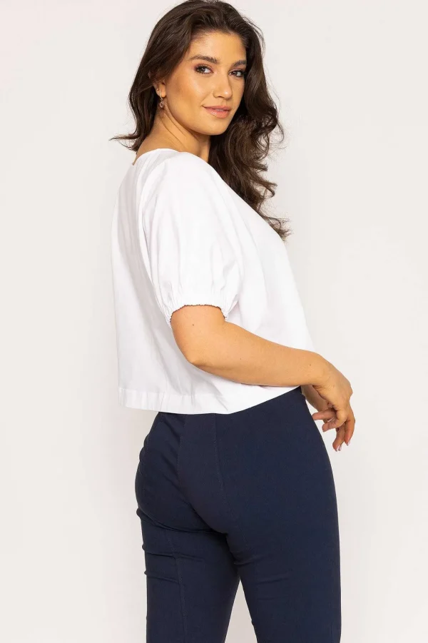 Gathered Cuff Top In White