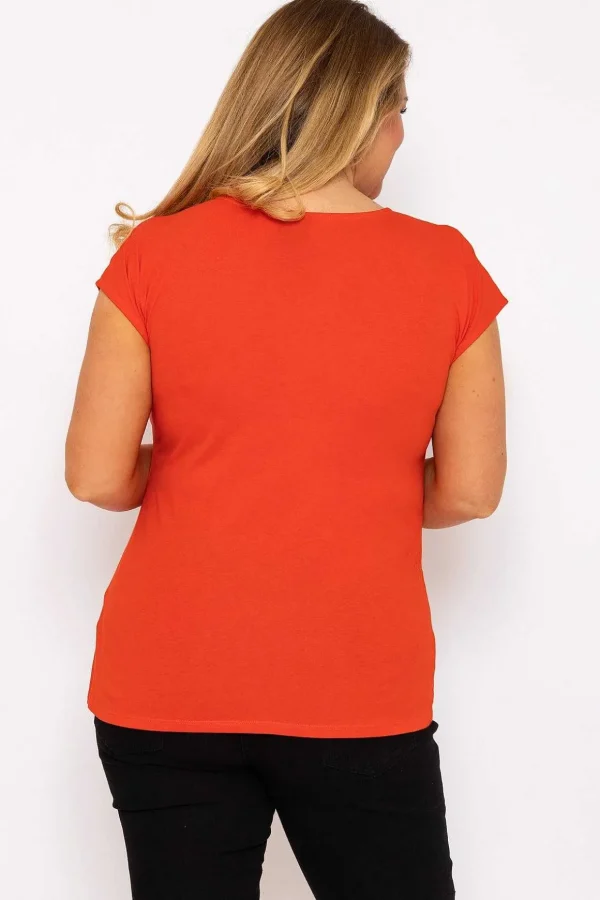 Gathered Hem Short Sleeve Top In Red