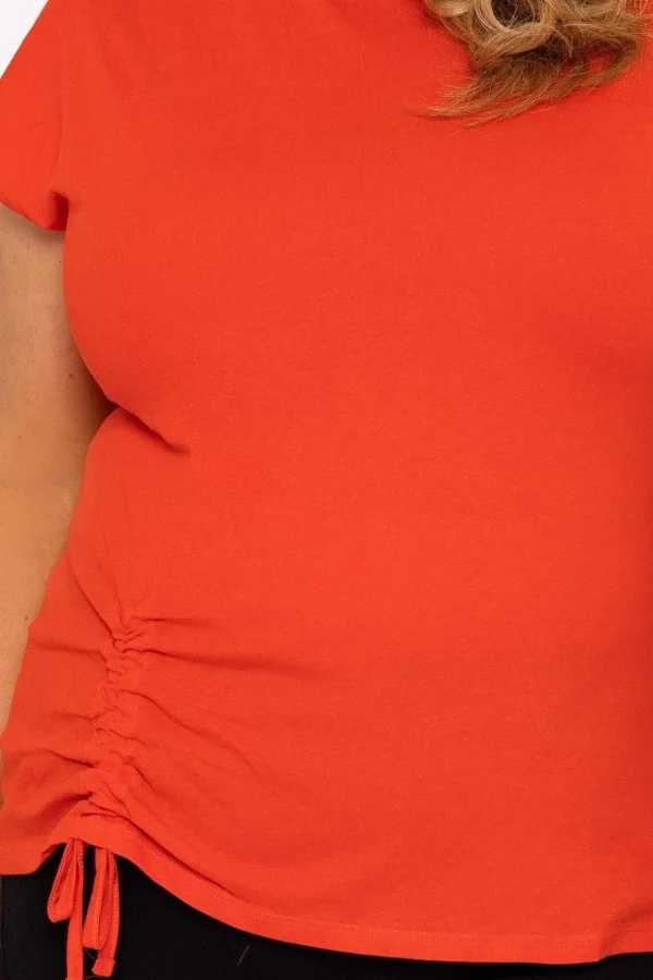 Gathered Hem Short Sleeve Top In Red