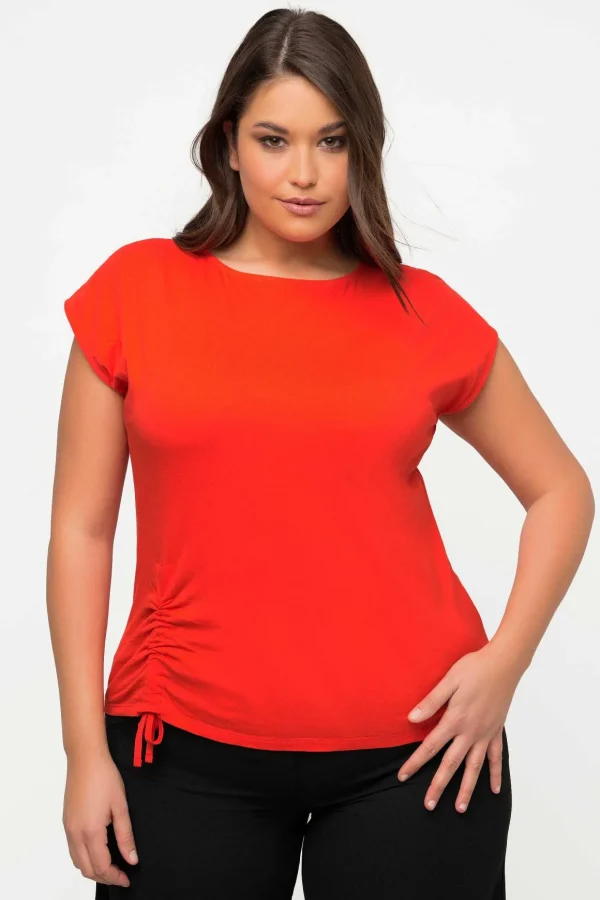 Gathered Hem Short Sleeve Top In Red
