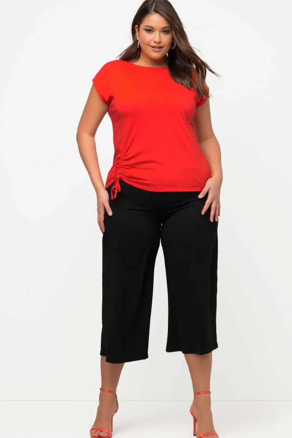 Gathered Hem Short Sleeve Top In Red