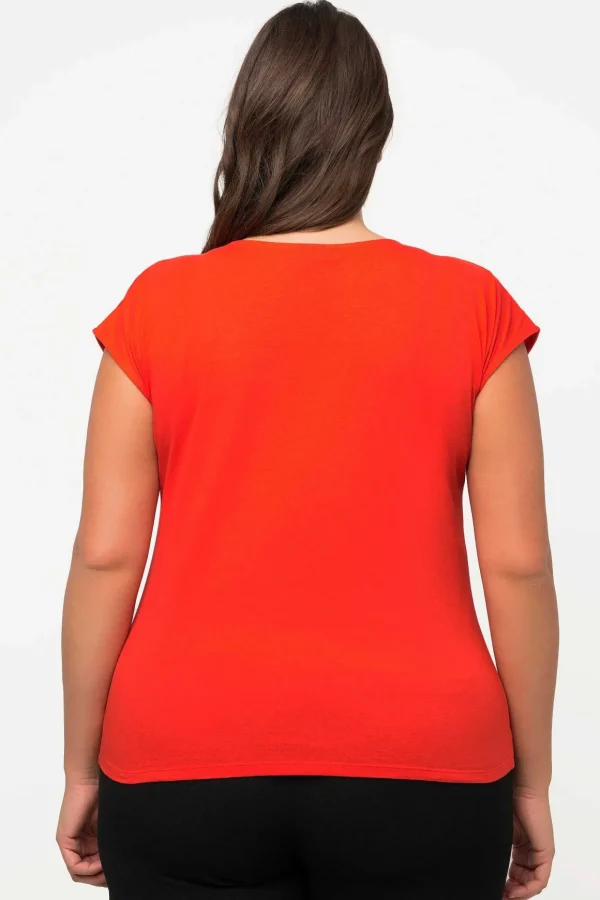 Gathered Hem Short Sleeve Top In Red