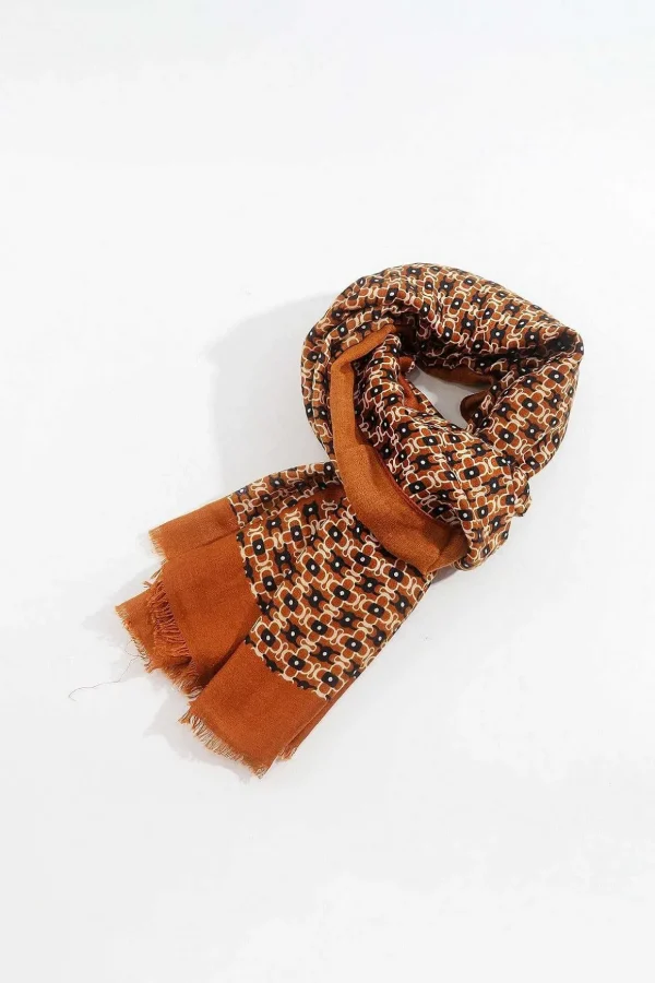 Geo Print Scarf In Brown