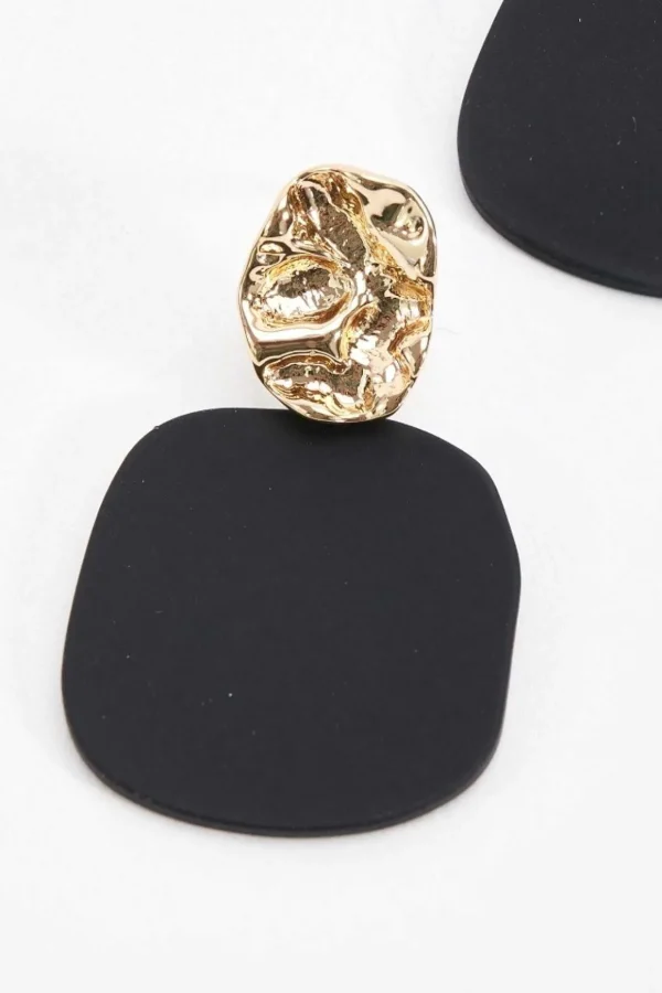 Geometric Textured Earrings In Gold & Black
