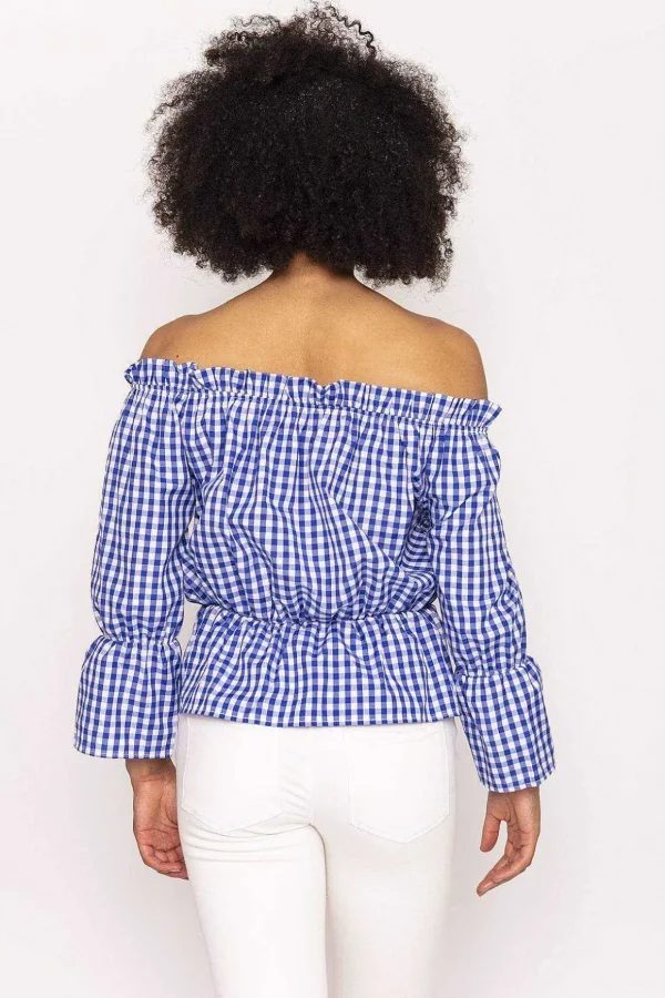 Gingham Bardot Top In Blue