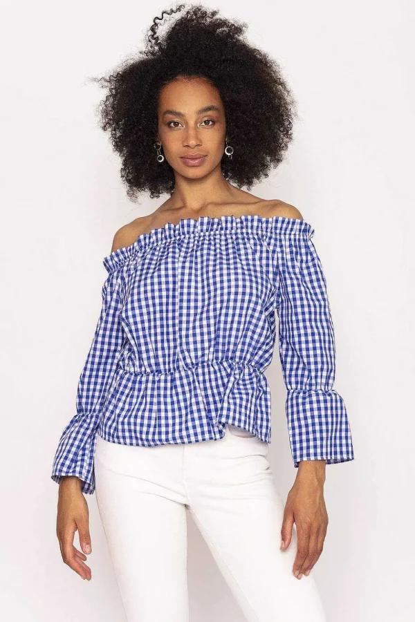 Gingham Bardot Top In Blue