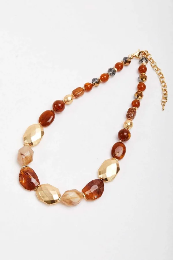 Gold And Brown Beaded Necklace