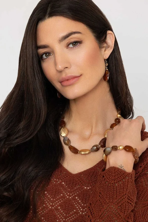 Gold And Brown Beaded Necklace
