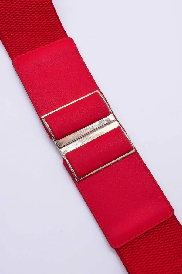 Gold Clasp Elastic Belt In Red