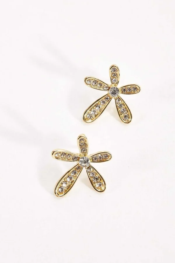 Gold Diamante Floral Earrings