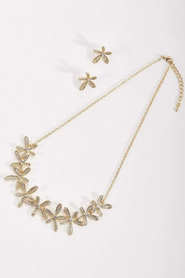 Gold Diamante Floral Necklace