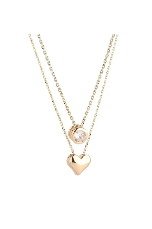 Gold Duo Heart & Solitaire Necklace