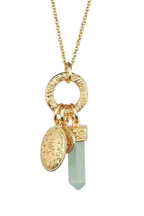 Gold Plated Pendant With Green Aventurine Charm