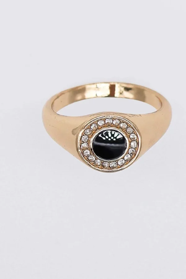 Gold Ring With Black Detail Size 7