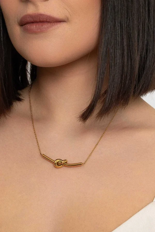Gold Russian Knot Bar Necklace