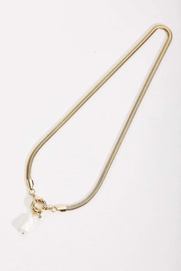 Gold Snake Chain Pearl Pendant Necklace
