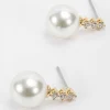 Gold Tone Diamante Pearl Earrings