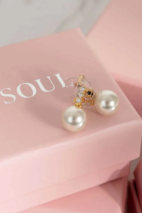 Gold Tone Diamante Pearl Earrings