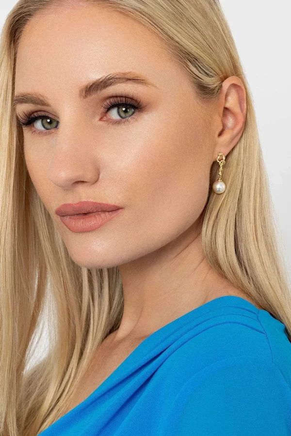 Gold Tone Drop Pearl Earring