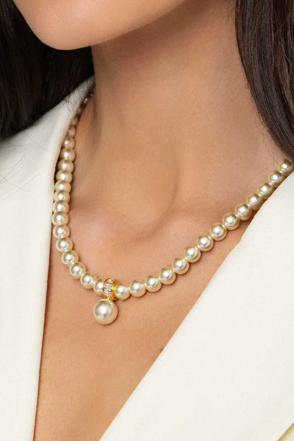 Gold Tone Drop Pearl Necklace