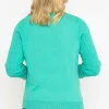 Green Cable Knit Sweater With Shirt Collar