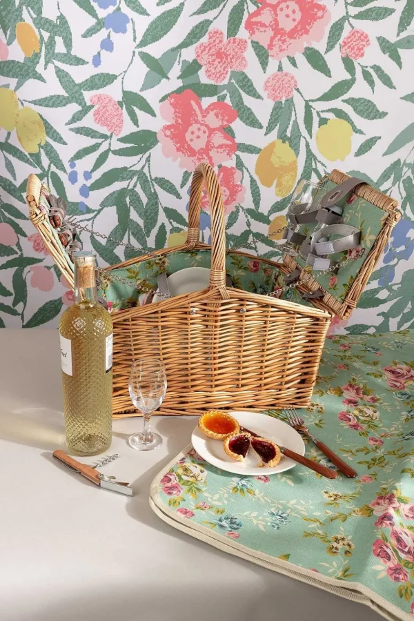 Green Floral 2 Person Picnic Basket