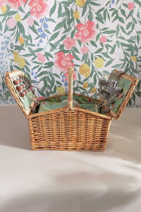 Green Floral 2 Person Picnic Basket