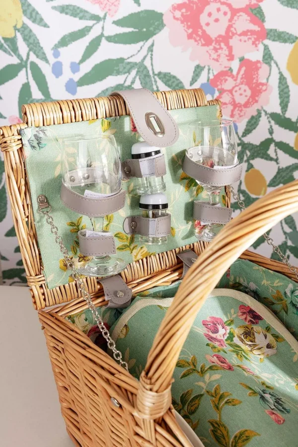 Green Floral 2 Person Picnic Basket