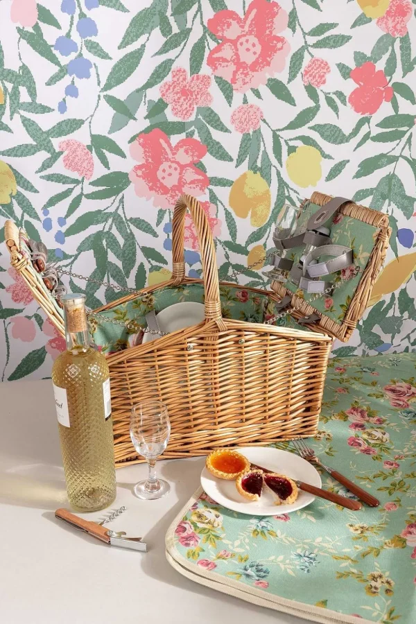Green Floral 2 Person Picnic Basket