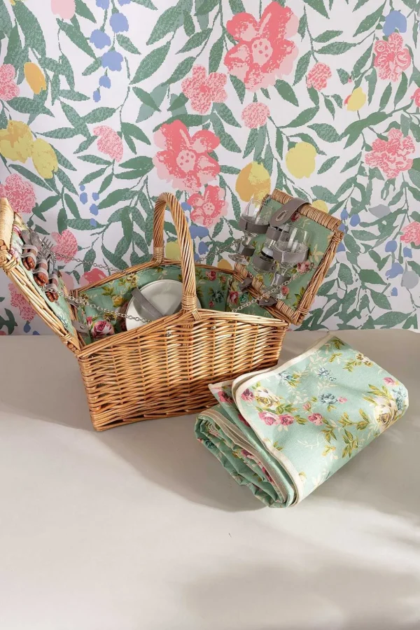 Green Floral 2 Person Picnic Basket