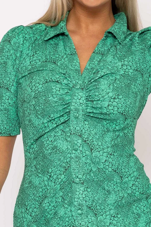 Green Floral Crinkle Dress