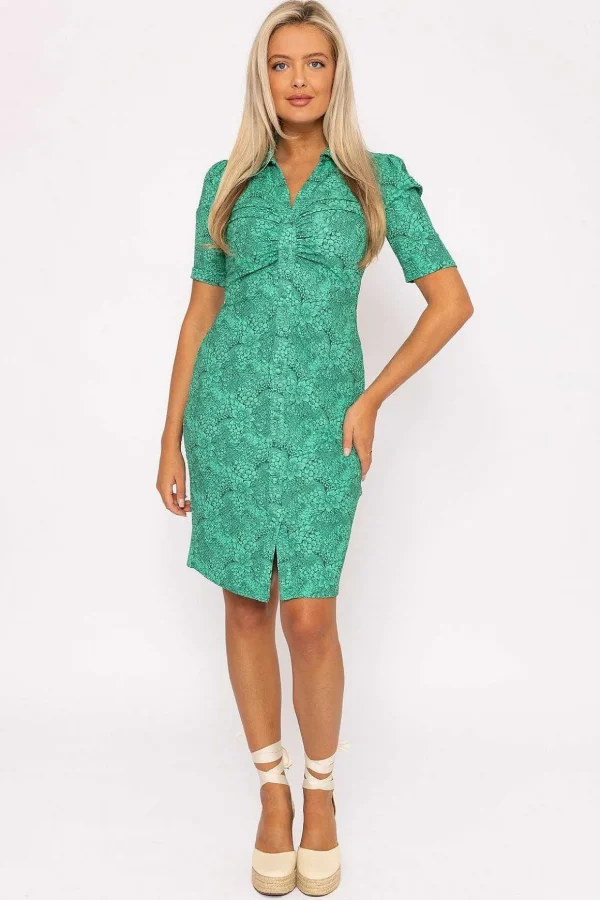 Green Floral Crinkle Dress