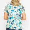 Green Foil Print Top With Lace