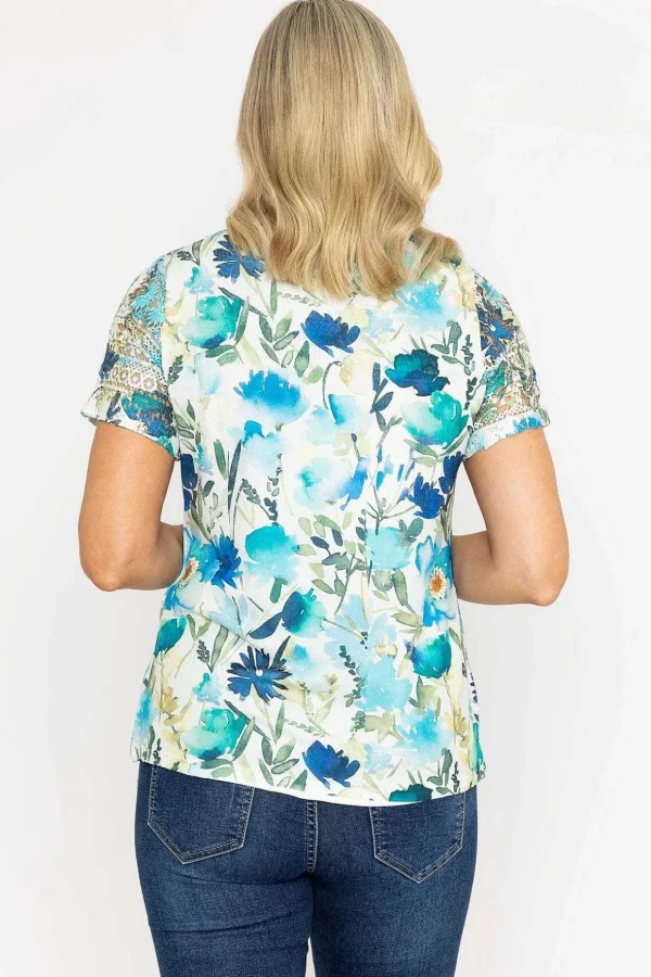 Green Foil Print Top With Lace
