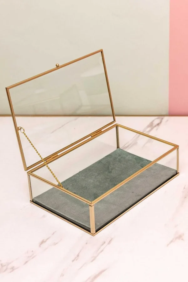 Green Glass Lidded Jewellery Box