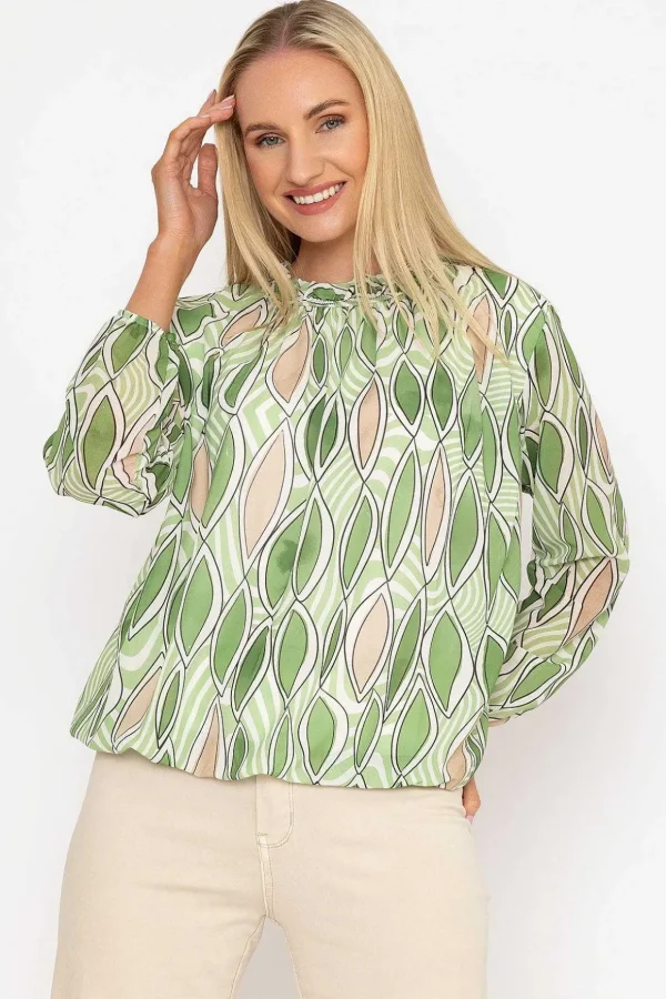 Green High Neck Printed Top