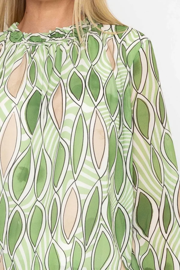 Green High Neck Printed Top