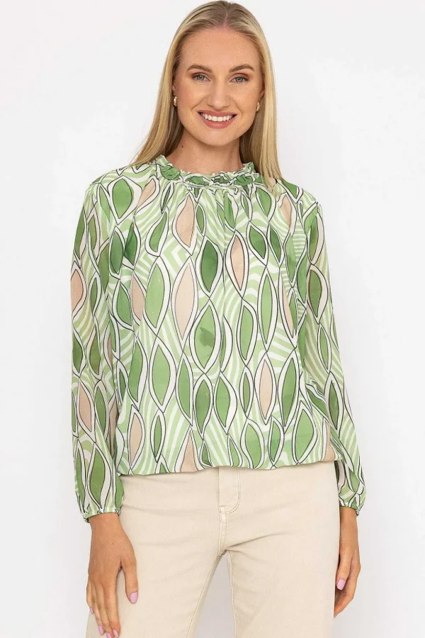 Green High Neck Printed Top