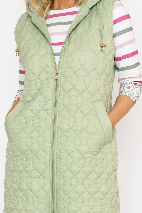 Green Longline Gilet With Hood
