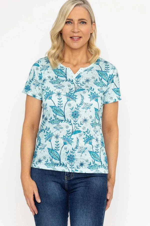 Green Printed Burnout Top