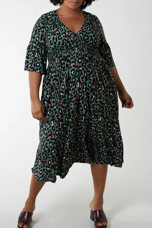 Green Printed Midi Dress