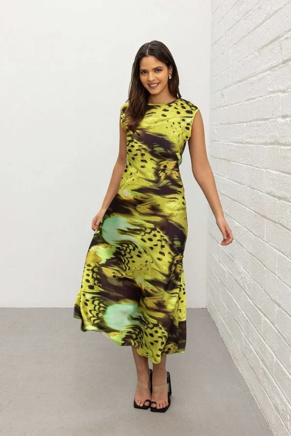 Green Printed Vanessa Midi Dress