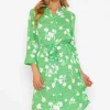 Green Printed Viscose Shirt Dress