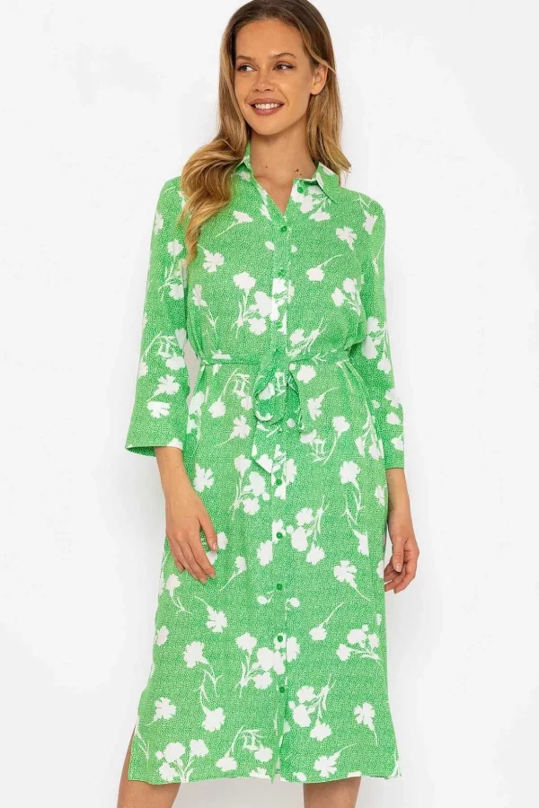 Green Printed Viscose Shirt Dress