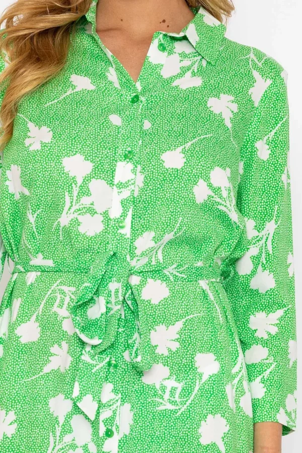 Green Printed Viscose Shirt Dress